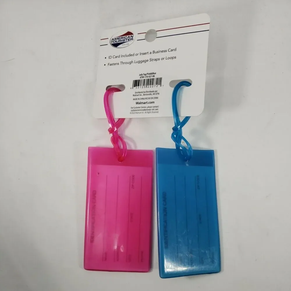Luggage Tags American Tourister Pink and Blue Jelly with ID Cards Set of 2 NEW